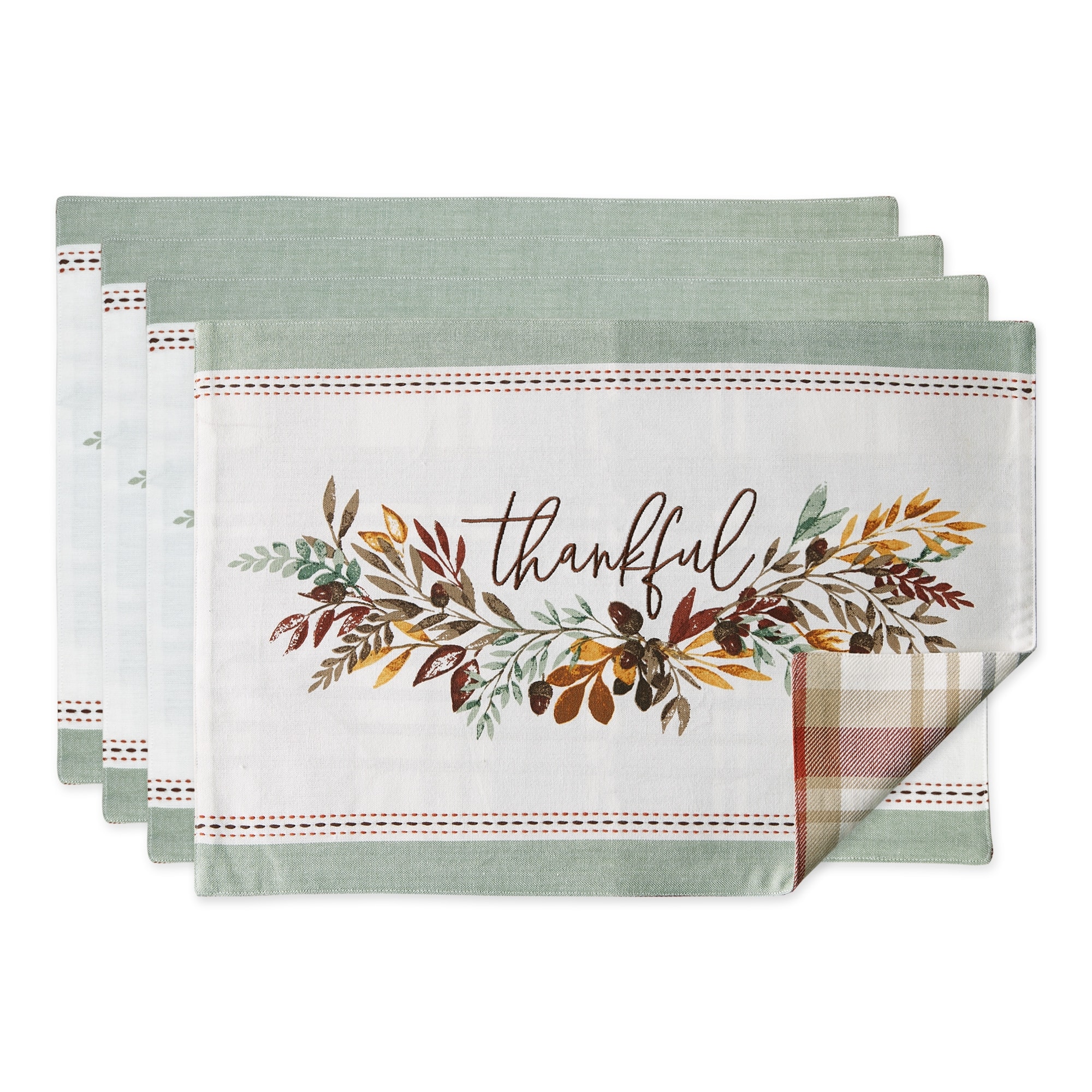DII Thankful Reversible Embellished Placemat Set, 4 Piece