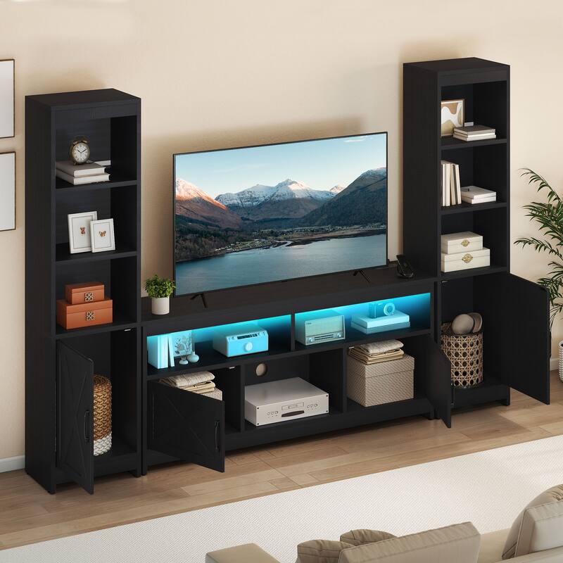 Moasis Farmhouse TV Stand with LED Lights & Power Hub