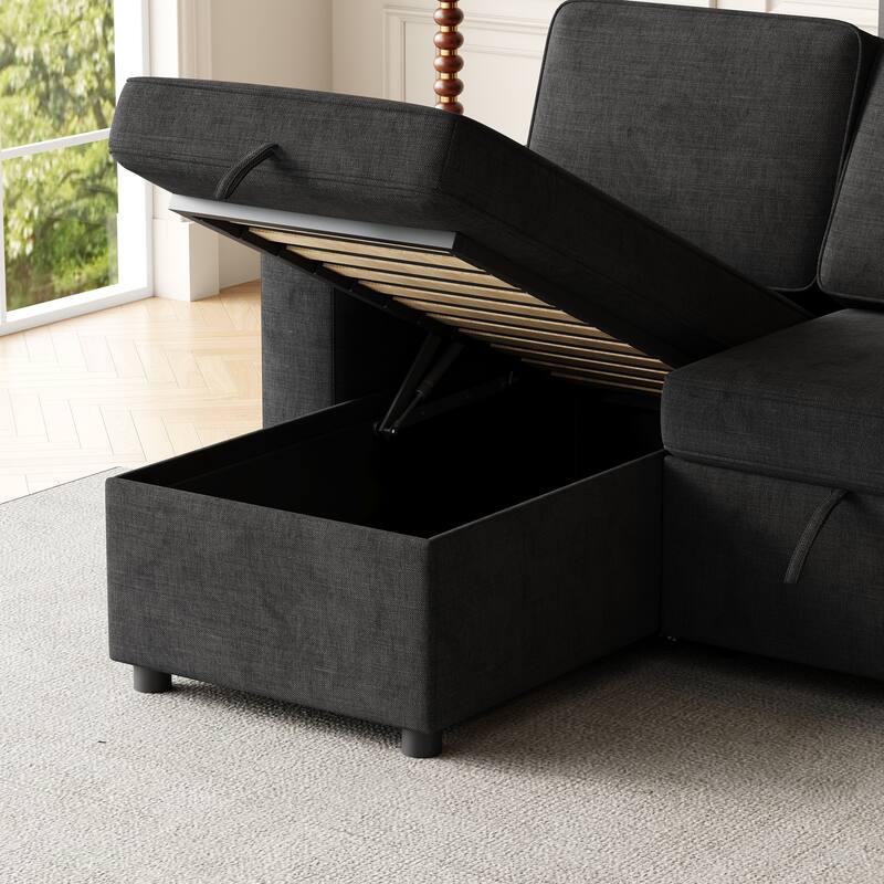 Sleeper Sofa with Storage, Cup Holder and USB Charging Port,Couch with Pull Out Bed, Daybed for Living Room Bedroom
