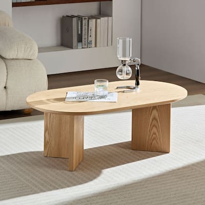 39.37 Inch Modern Coffee Table Oval Coffee Table Small Coffee Table with Base, for Living Room, Bedroom