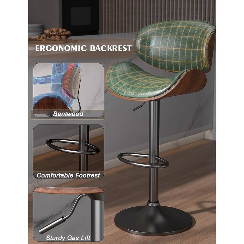 Bar Stools Adjustable Height Swivel Faux Leather Armless Barstools