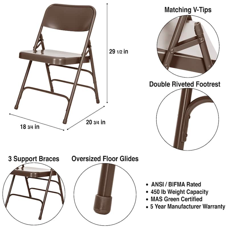 Hampden Furnishings Bernadine Collection All Metal Triple Brace Folding Chair, Pack of 4