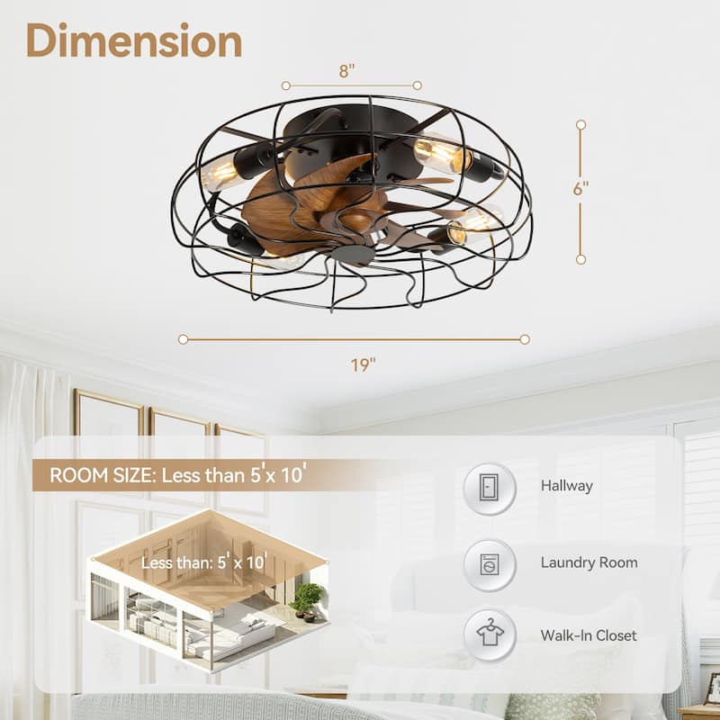 16.5"/19"/20" Vintage Distressed White Low Profile Ceiling Fan with Remote (7-Blade)