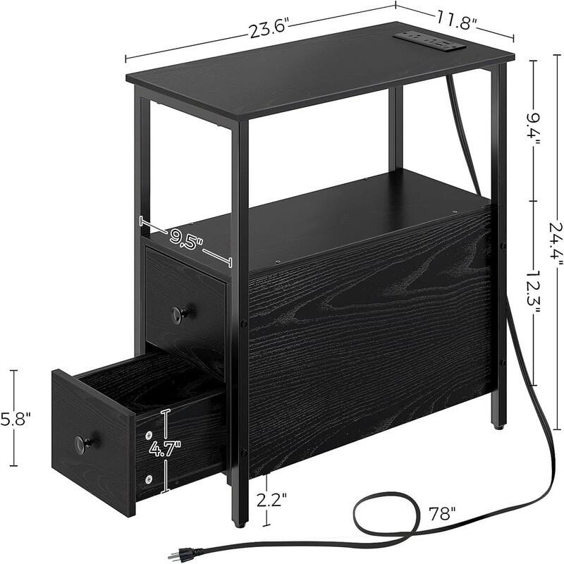 End Table with Charging Station - 23.6"D x 11.8"W x 24.4"H