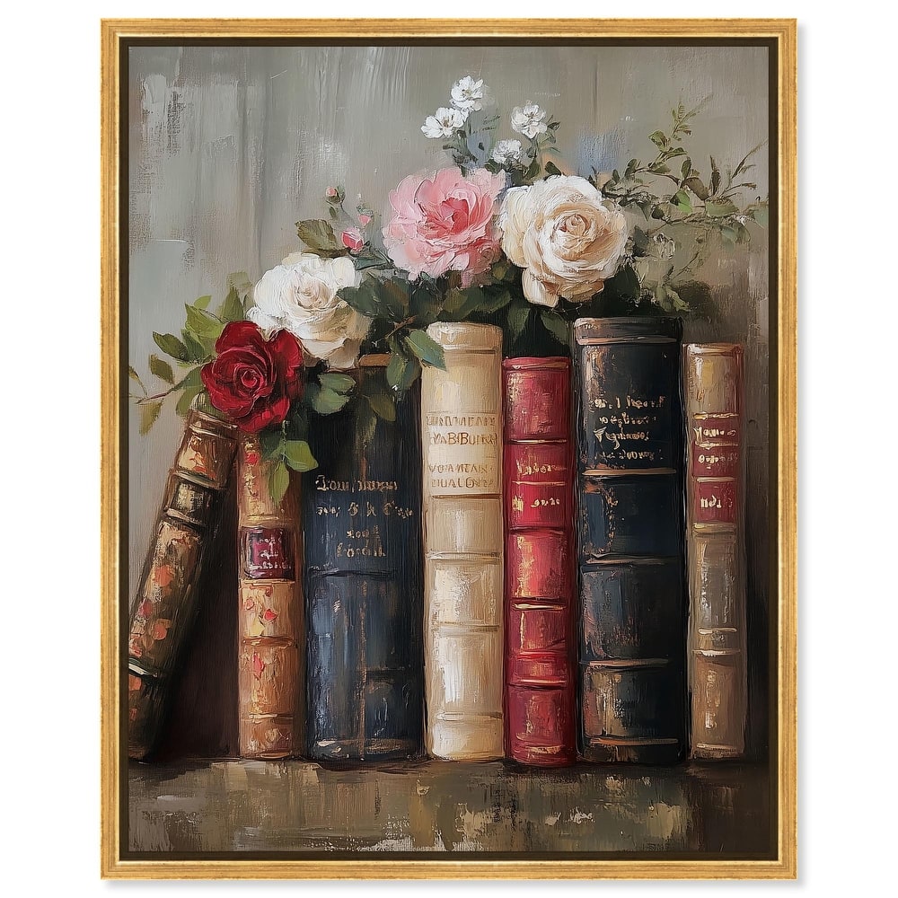 Bookshelf Bouquet I Canvas by Art Remedy