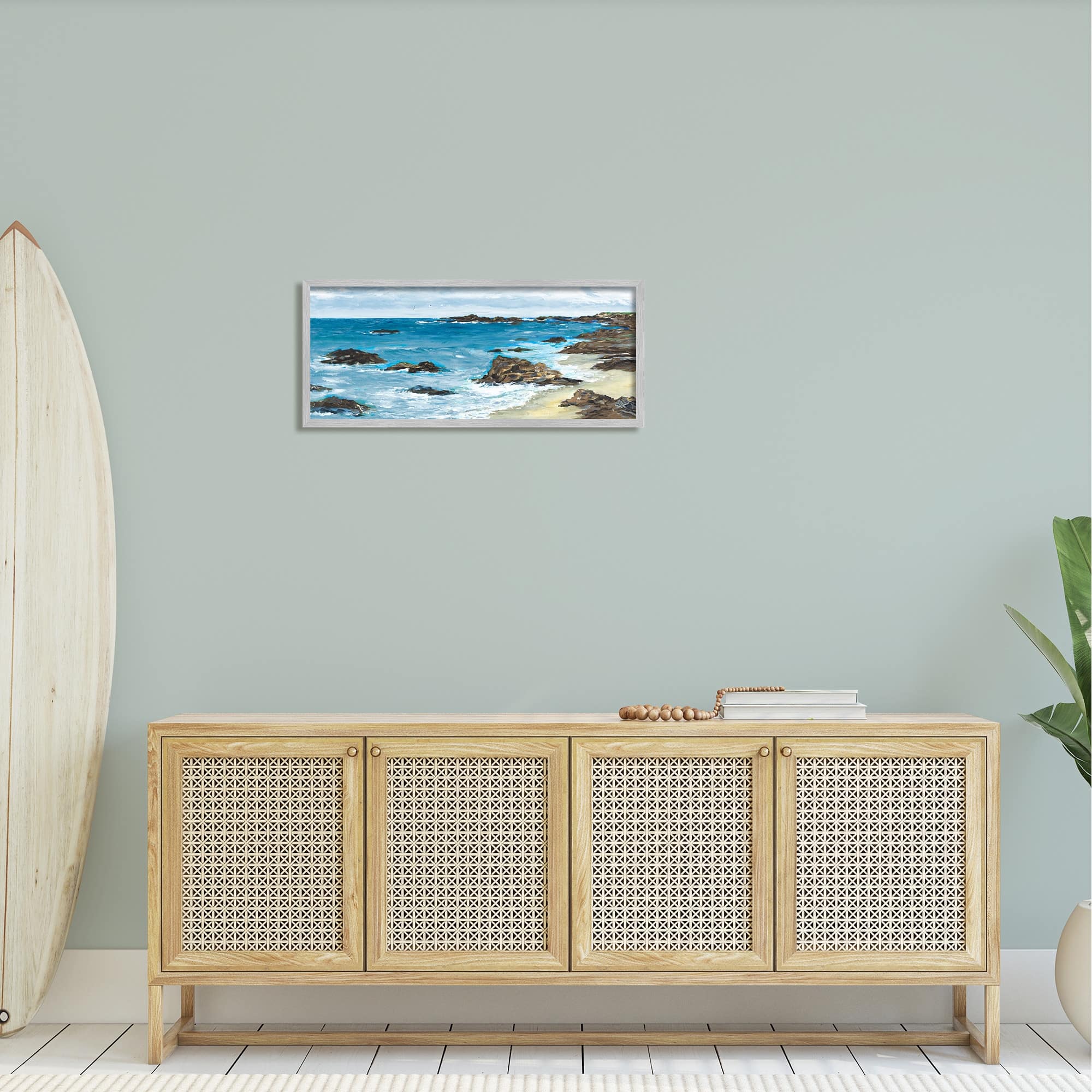 Stupell Industries Rocky Beach Coast Painting Framed Giclee Texturized ...