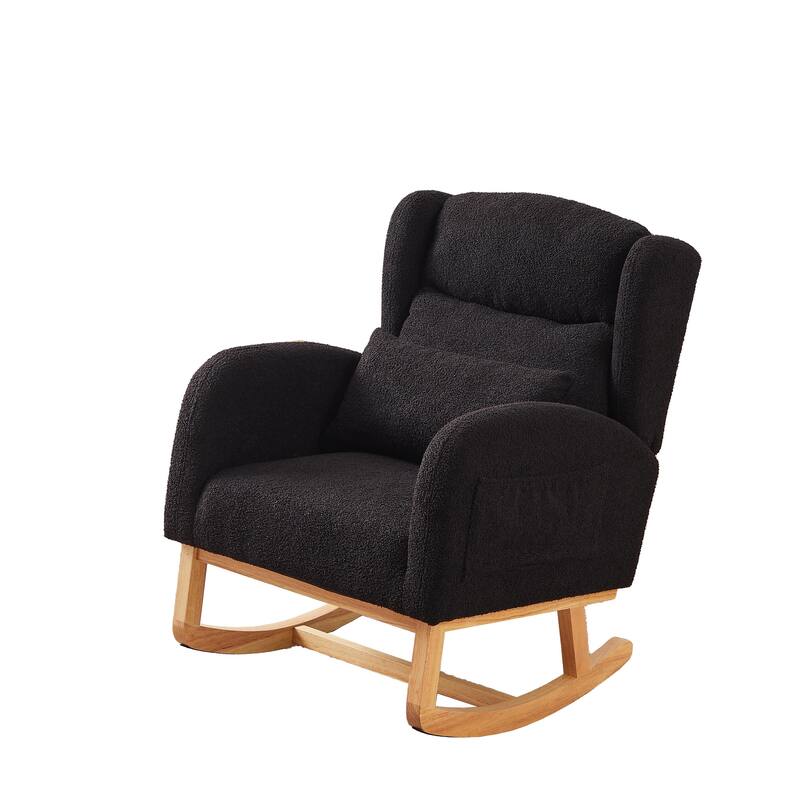20" Seat Wide Fabric Rocking Chair with High Backrest and Two Side Pockets