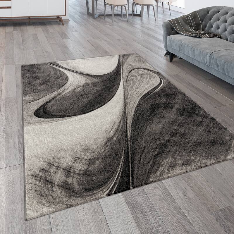 Modern Area Rug for Living Room with Abstract Waves Design