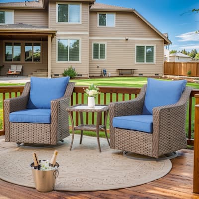 360° Rotating Wicker Patio Bistro Sets with Coffee Table - Brown