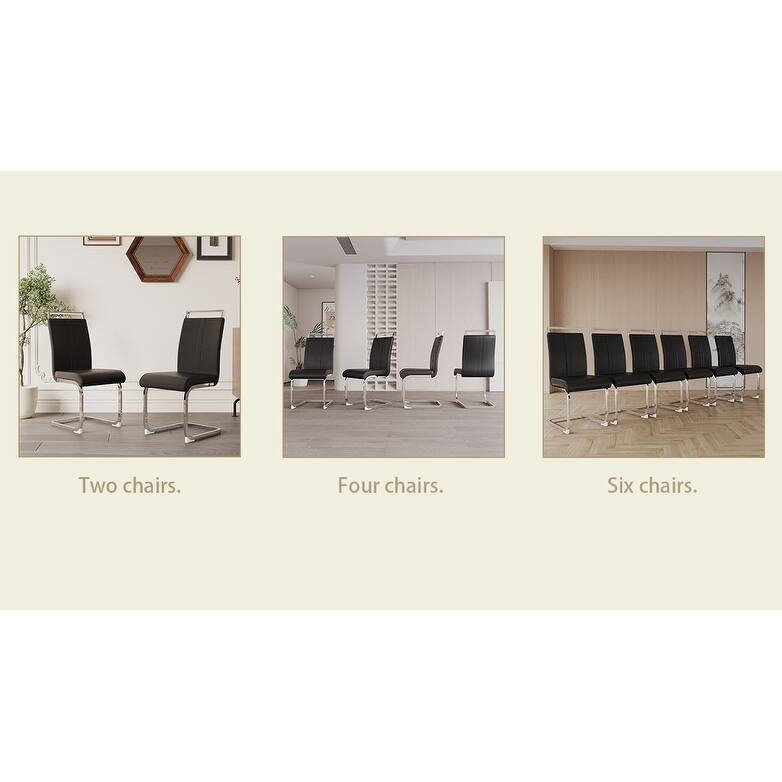 Modern Dining Chairs,PU Faux Leather High Back Upholstered Side Chair with Silver Metal Legs