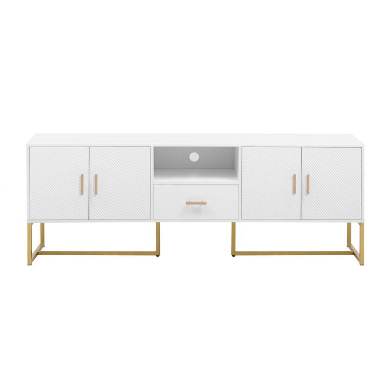 Roomfitters Modern TV Stand for up to 70 Inch TV, Media Cabinet with Drawer, Metal Legs and Safety Features, Black