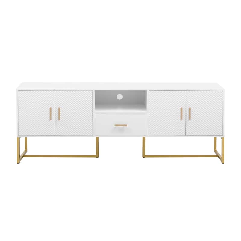 Wooden TV Stand with Irregular Legs Rectangular Decorative Media Center with Storage 4 Doors TV Cabinet for TV up to 70"