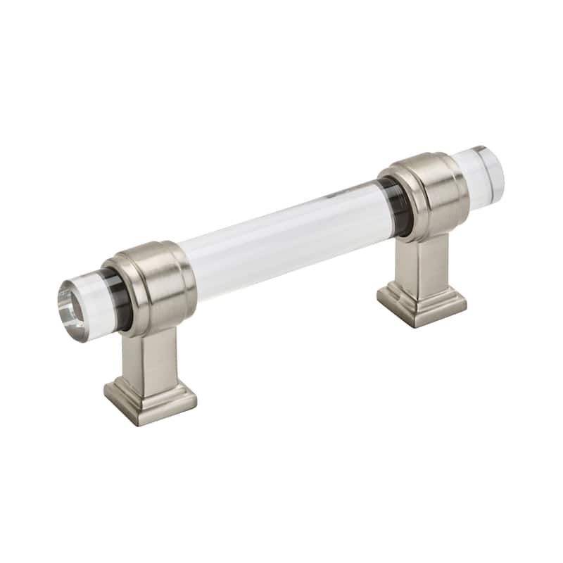 Amerock Glacio Cabinet Door and Drawer Pull - 3 in (76 mm) Center-to-Center - Clear/Satin Nickel