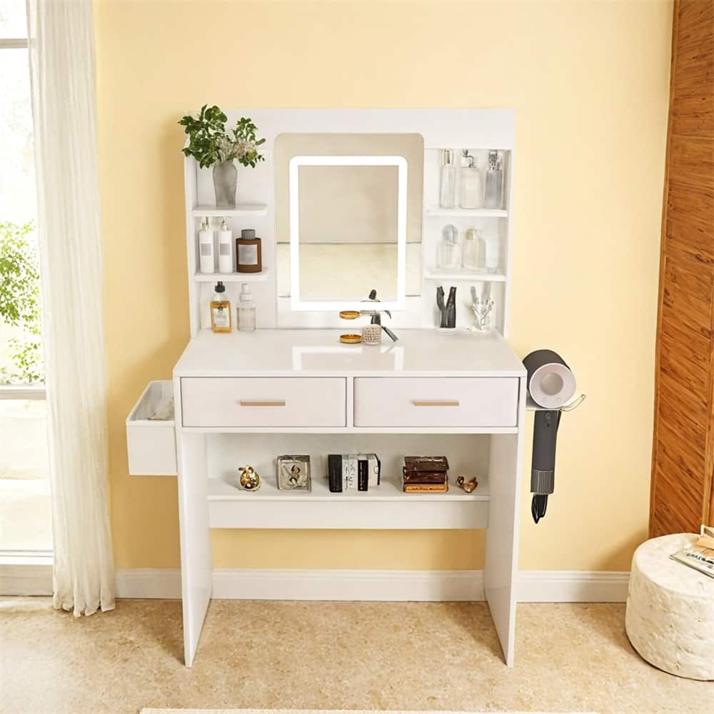 LED Mirror Vanity Dressing Table with Lights,3-Color Adjustable Light
