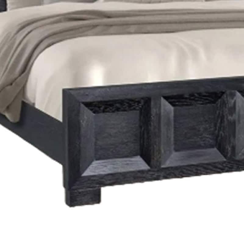 Kizie Queen Bed, Classic Recessed Panel, Weathered Black Solid Wood