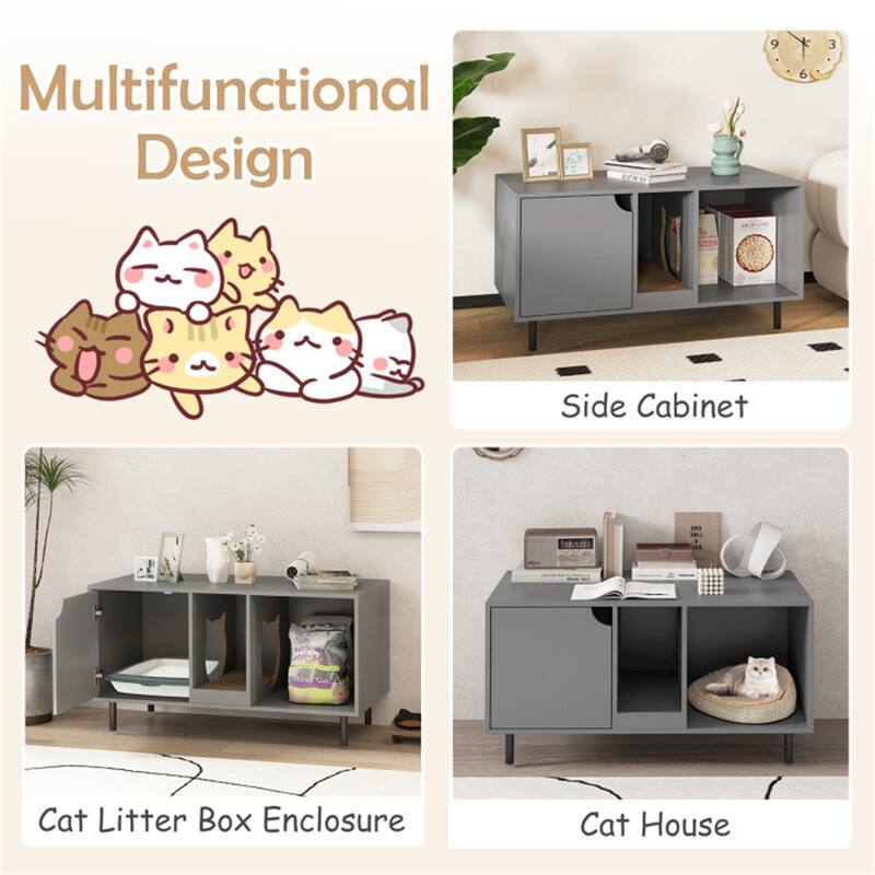 Hidden Cat Litter Box Cabinet With Storage And Scratch Pad