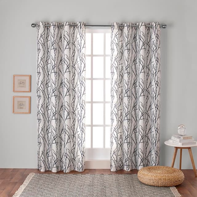 Exclusive Home Branches Linen Blend Grommet Top Curtain Panel Pair - 54X84 - 84 Inches - Indigo