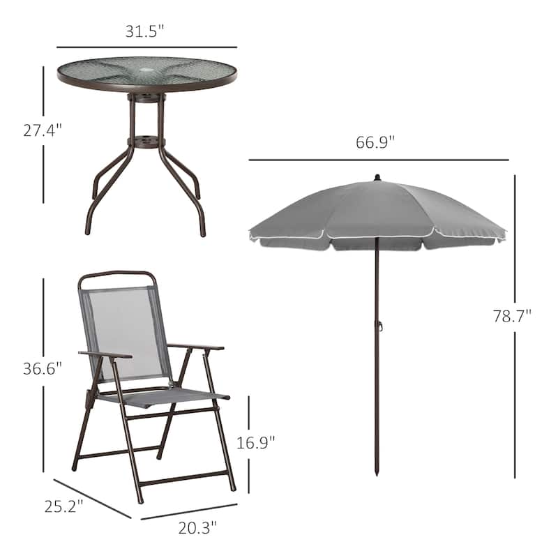 6 Piece Patio Dining Set for 4 with Umbrella, Outdoor Table and Chairs with 4 Folding Dining Chairs & Round Glass Table