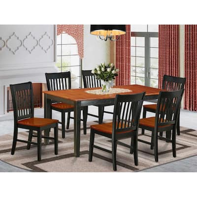 HomeStock 7-Piece Rectangle Black and Cherry Finish Solid Wood Top Dining Table with 6-Chairs with Butterfly Leaf Lattice Back