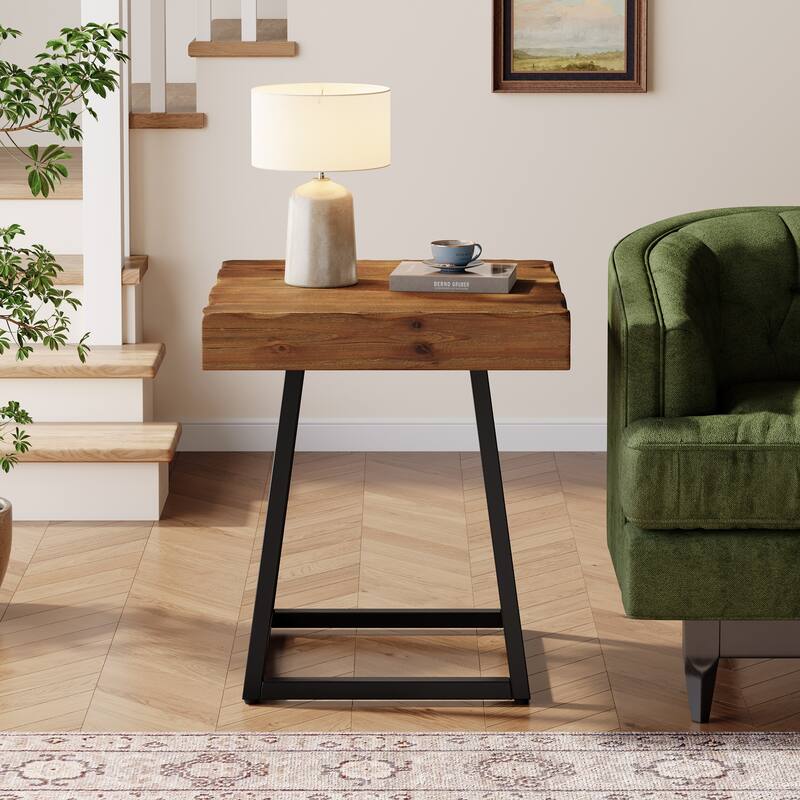 Solid Wood Industrial Nightstand with Metal Frame - 1 Pack - Brown