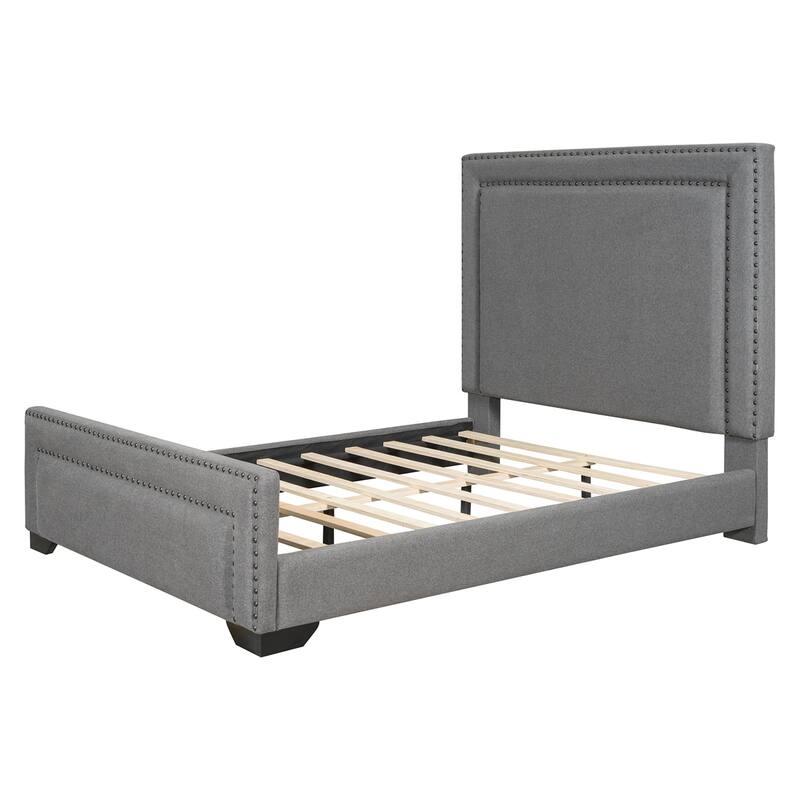 Queen Size Upholstered Bed, Upholstered Bed with Wooden Slats Support