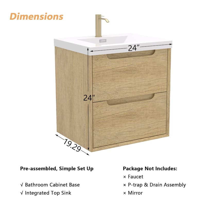 Prismis 24" 30" Wall-Mount Premium Bathroom Vanity with Integrated Sink