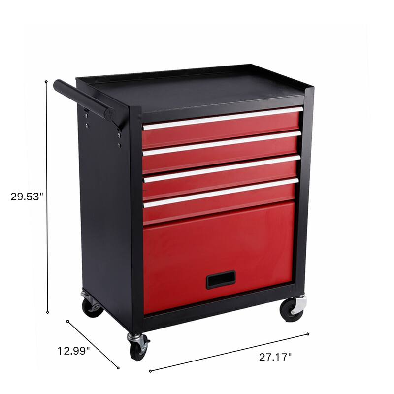 Four drawer rolling toolbox, tool cart with 4 wheels and drawers, large capacity detachable mobile tool storage cabinet