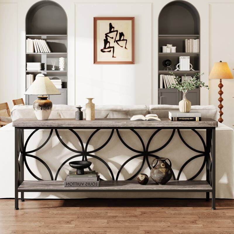 Extra Long Sofa Table with Metal Frame & Rustic Wood Finish - 70.86" L x 11.81" W x 31.88" H