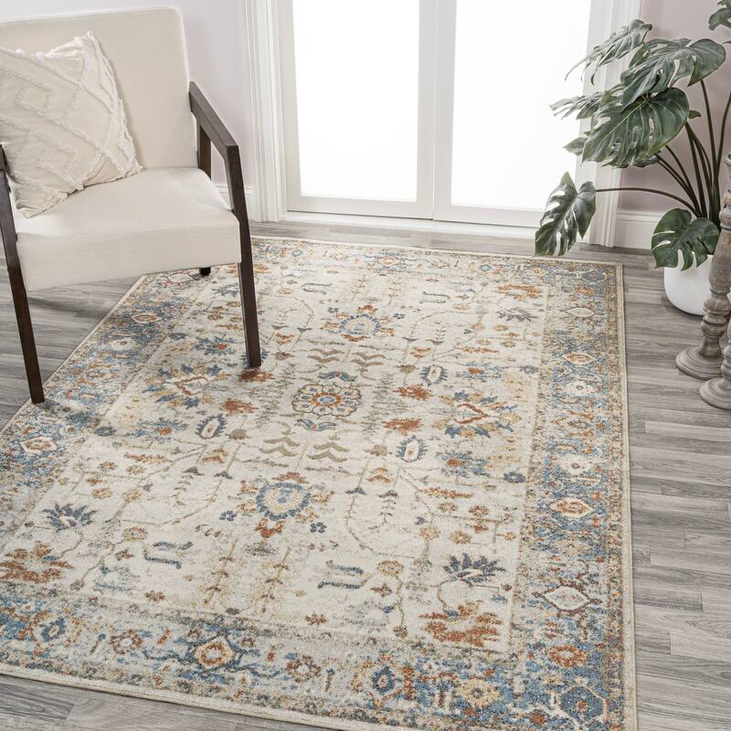 JONATHAN Y Edith Persian Border Low-Pile Machine-Washable Cream/Terra Area Rug