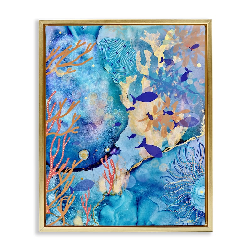 Stupell Coral & Sea Life Collage Framed Floater Canvas Wall Art Design By Amy Tieman - 25 x 31 - Gold