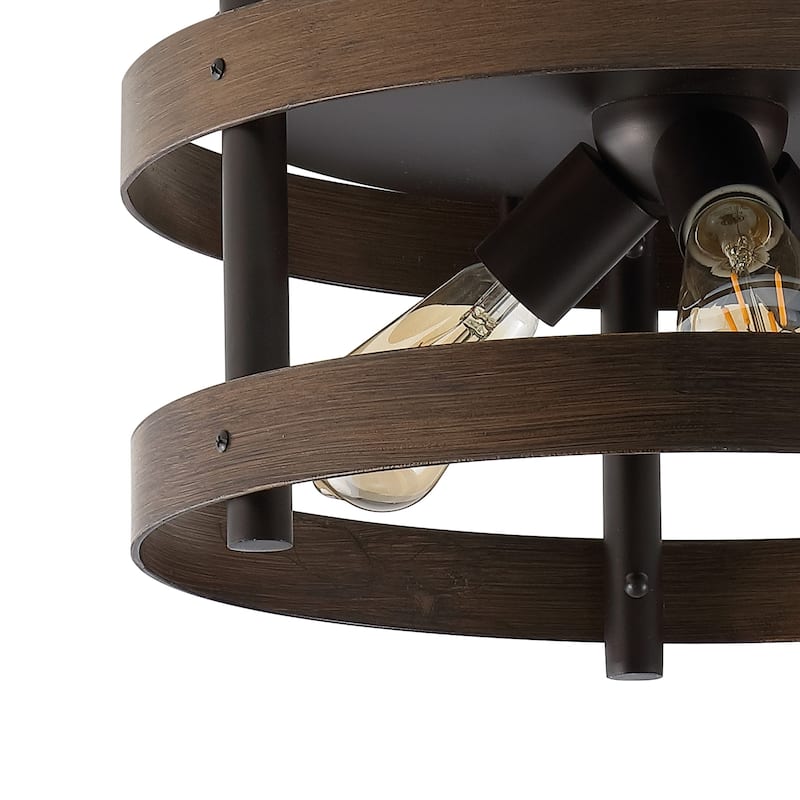 Paulina 16" 3-Light Farmhouse Industrial Iron LED Flush Mount, Brown Wood Finished/Oil Rubbed Bronze by JONATHAN Y