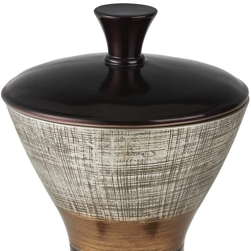 7" Espresso Gold And Silver Resin Striped Jewelry Box With Hand-Painted Designs