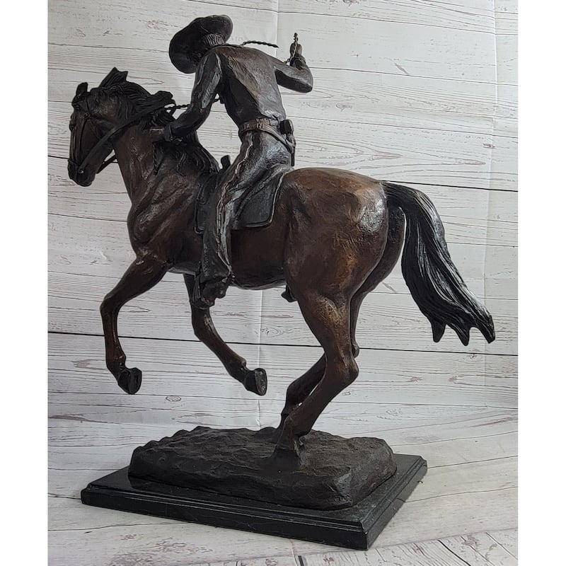 Cowboy With Rope On Horseback Country Western Bronze Sculpture Statue Frederic Remington