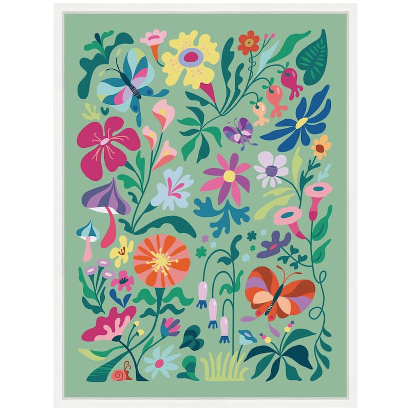 Kate and Laurel Sylvie Wild flowers and Butterflies Framed Canvas by Rachel Lee