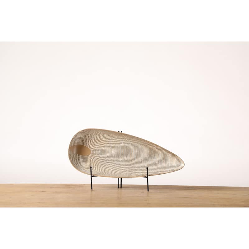 Tan Striped Polyresin Candle Holder Set Modern Home Centerpiece