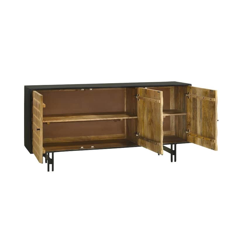 3 Doors Wooden Accent Cabinet in Natural and Black