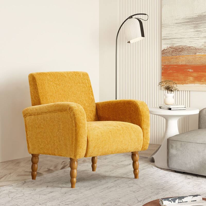 Fabric Armchair Accent Chair with Arms & Wood Legs