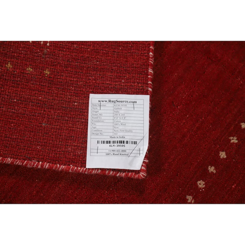 Red Gabbeh Indian Area Rug Hand-Knotted Oriental Wool Carpet - 6'8" x 9'8"
