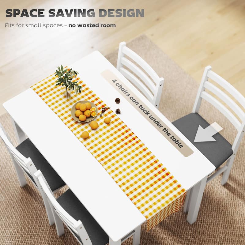 HOMCOM 5-Piece Dining Table Set for 4, Farmhouse Kitchen Table Set with 4 Upholstered Padded Chair, Wood Legs for Dining Rooms