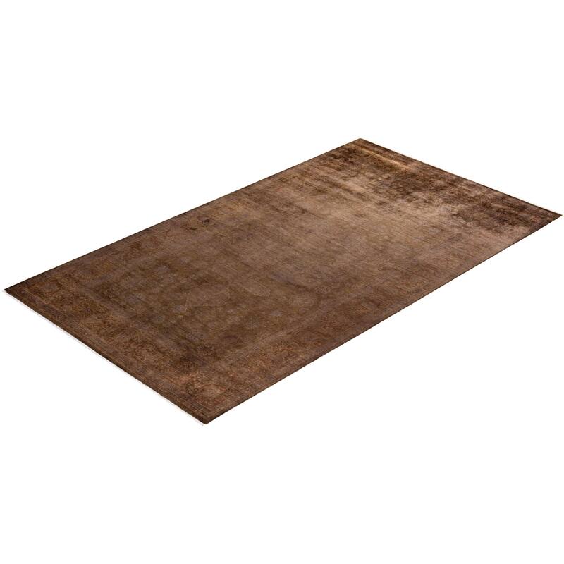 Overton Hand Knotted Wool Vintage Inspired Modern Contemporary Overdyed Brown Area Rug - 6' 1" x 10' 7"