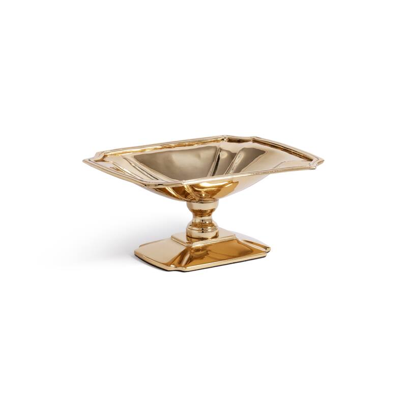 Lucente Polished Stainless Steel Footed Serving Dish - Gold