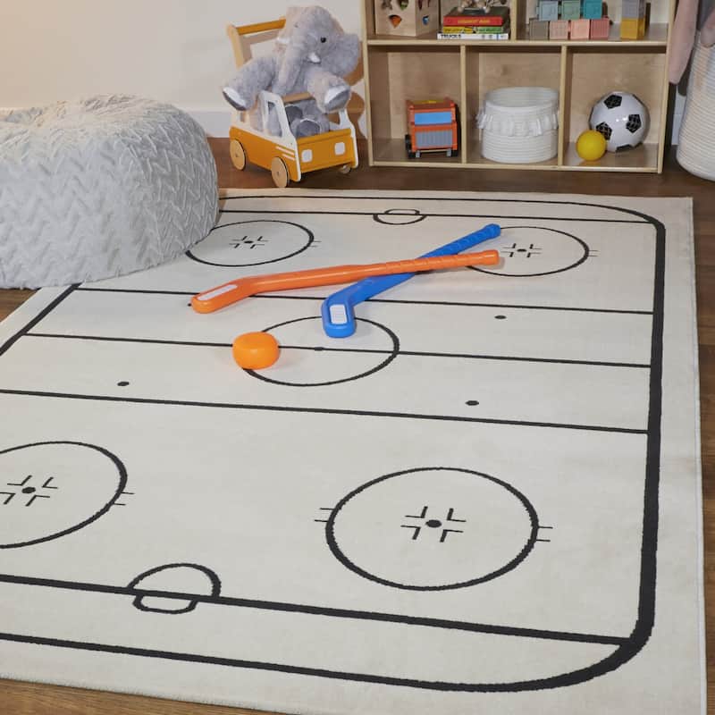Mod-Tod Hockey Time Kids Area Rug - 3'11" x 5'7"
