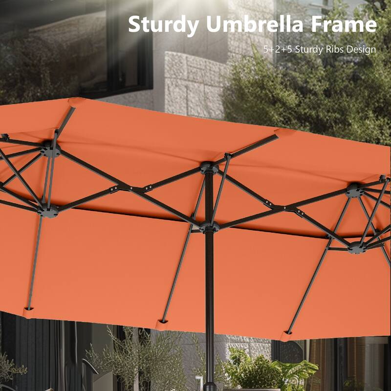 MAISON ARTS 15ft 2-Tier Large Patio Umbrella with Solar Lights, Double-Sided Outdoor Market Umbrellas with Base Included
