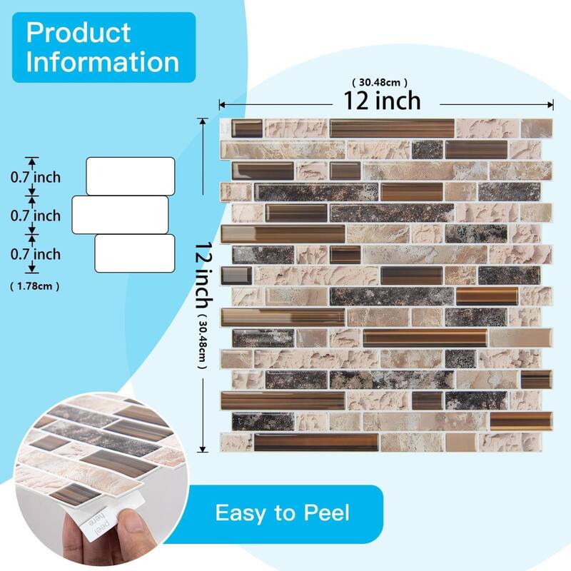 Art3d 10pcs Peel and Stick Backsplash Thickened Tiles, 12''x12'', Cover 10 Sq.Ft. - 11.8"x11.8"