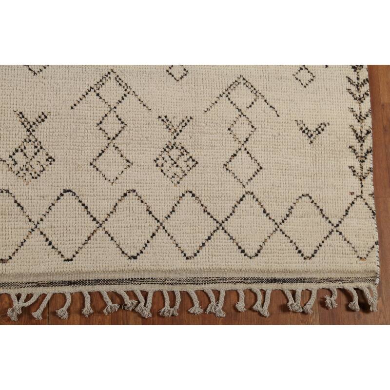 Ivory Trellis Moroccan Area Rug Handmade Wool Carpet - 8'1"x 11'8"