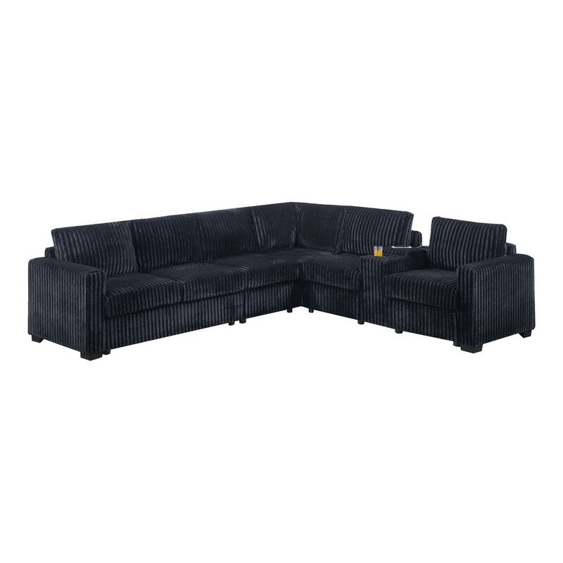 119" Modern L-Shaped Corduroy Sectional Sofa with USB Ports and Cup Holder