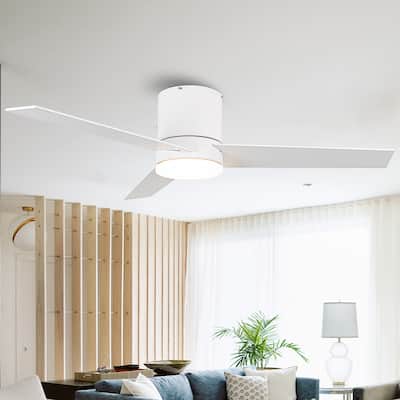 48 inch Modern 3-Blade Wooden Flush Mount Ceiling Fans with Light and Remote