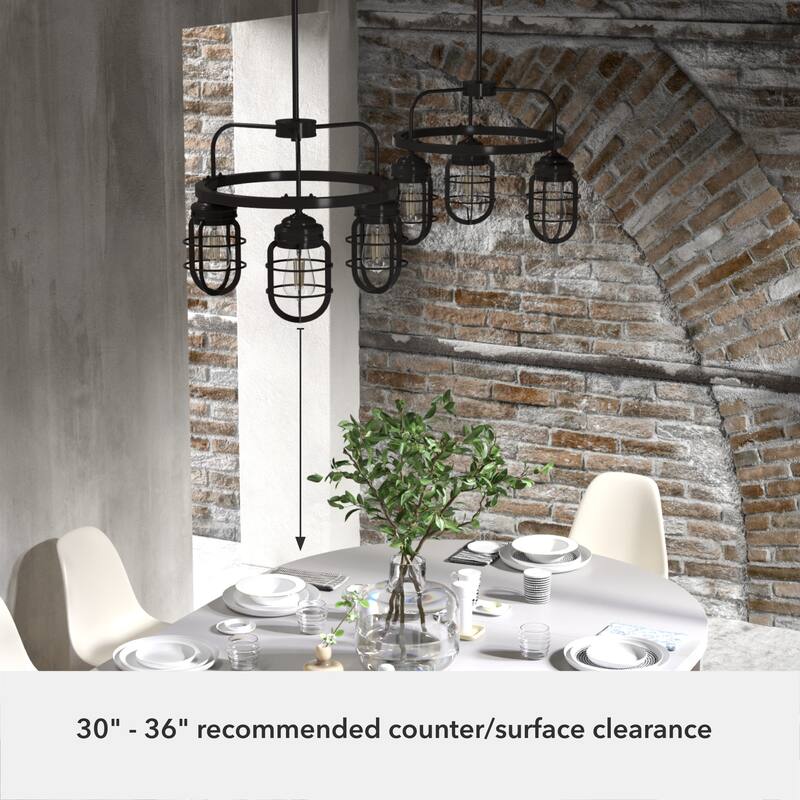 Hunter Starklake 3-Light Chandelier - Kitchen Island, Dining Room, Entry - Industrial, Wheel, Caged, Rustic
