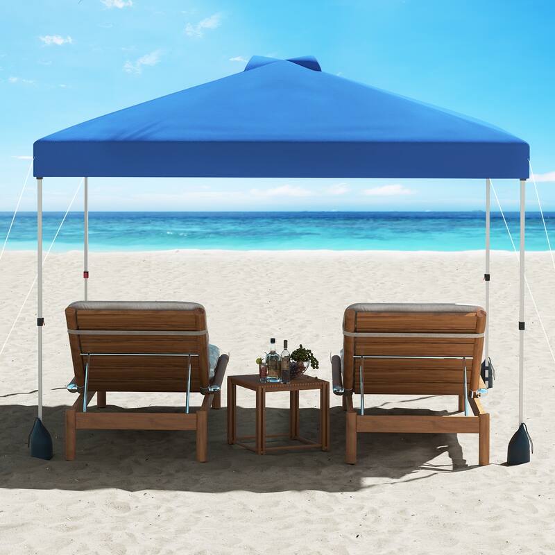 Gymax 10 X 10 FT Pop up Canopy Tent w/ 1 Sidewall Wheeled Bag 8 Stakes