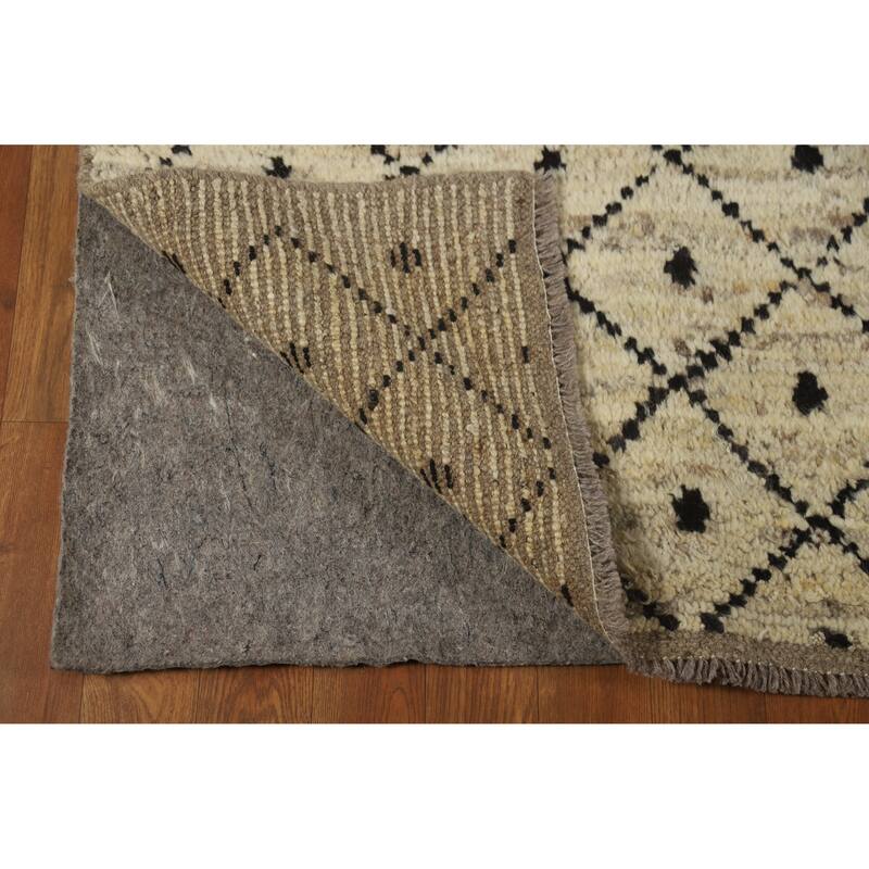 Beige Trellis Moroccan Oriental Area Rug Handmade Wool Carpet - 6'11" x 9'9"